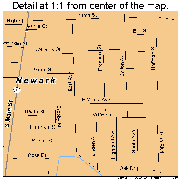 Newark, New York road map detail