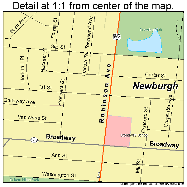 Newburgh, New York road map detail