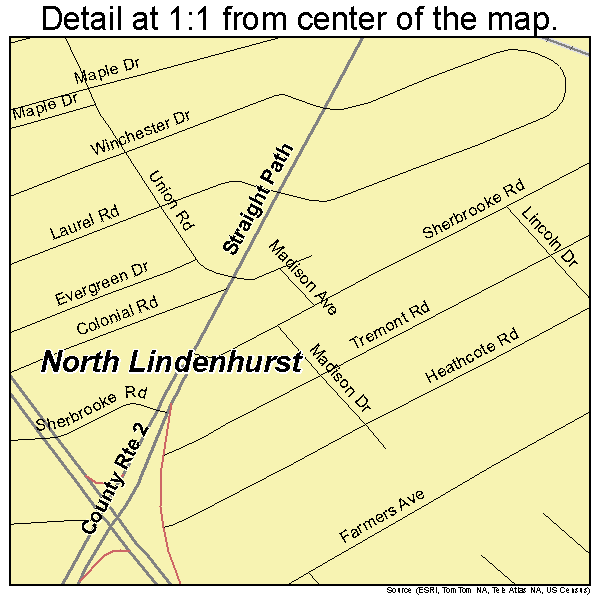 North Lindenhurst, New York road map detail