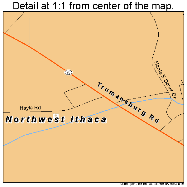 Northwest Ithaca, New York road map detail