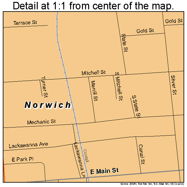 Norwich, New York road map detail