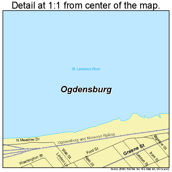Ogdensburg, New York road map detail