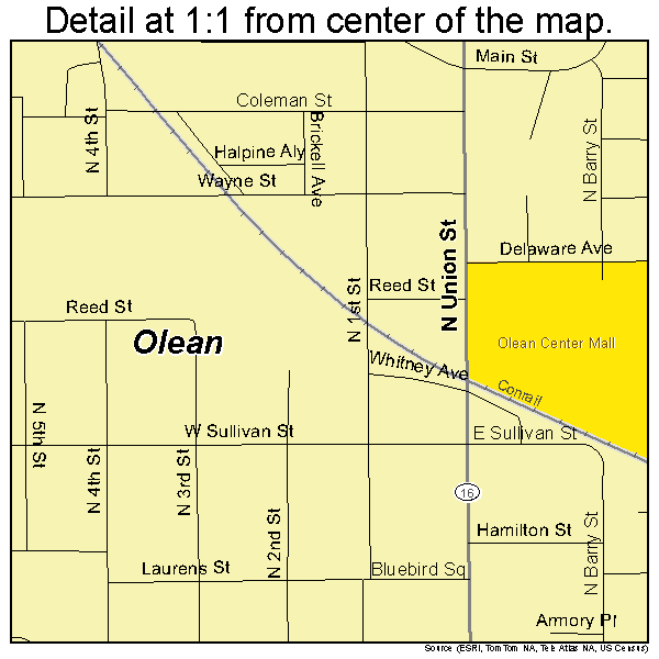 Olean, New York road map detail