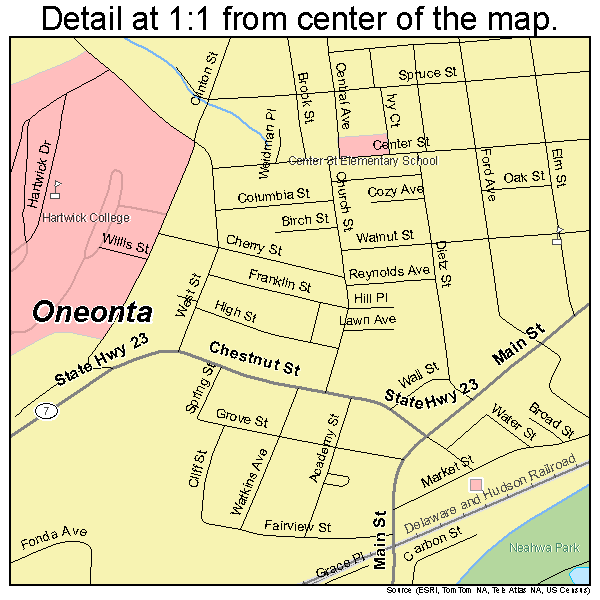 Oneonta, New York road map detail
