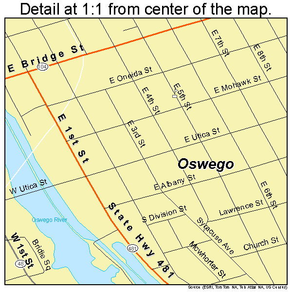 Oswego, New York road map detail