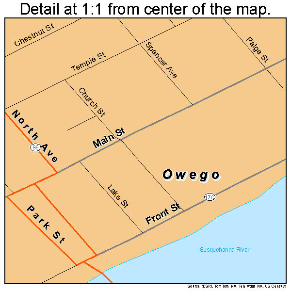 Owego, New York road map detail