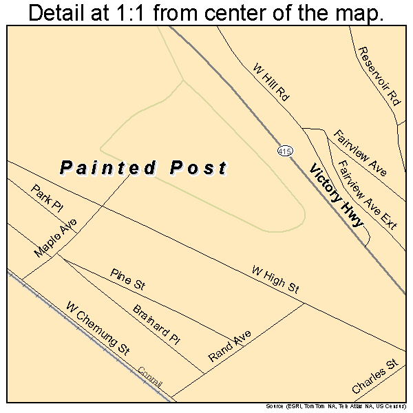 Painted Post, New York road map detail