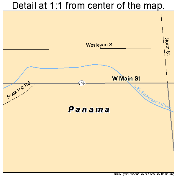 Panama, New York road map detail