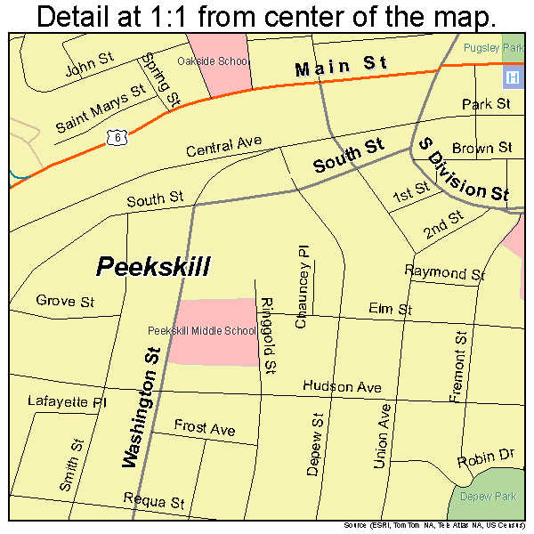 Peekskill, New York road map detail