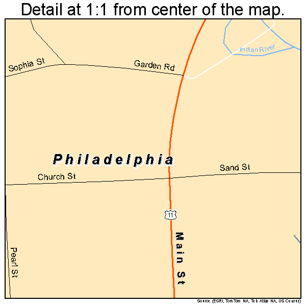 Philadelphia, New York road map detail