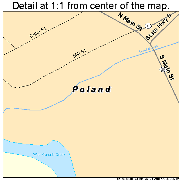 Poland, New York road map detail