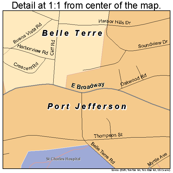 Port Jefferson, New York road map detail