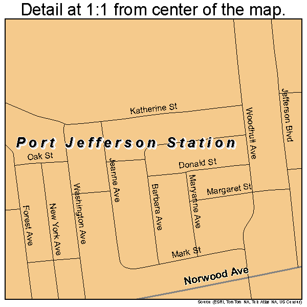 Port Jefferson Station, New York road map detail