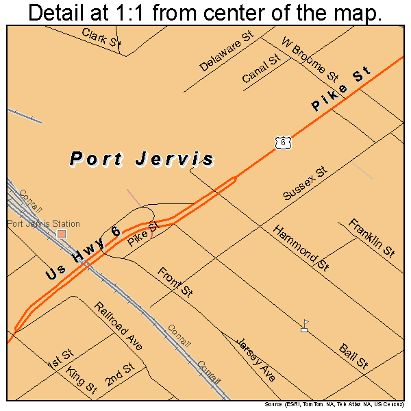 Port Jervis, New York road map detail