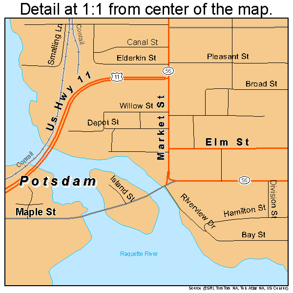 Potsdam, New York road map detail