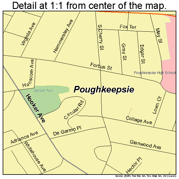 Poughkeepsie, New York road map detail