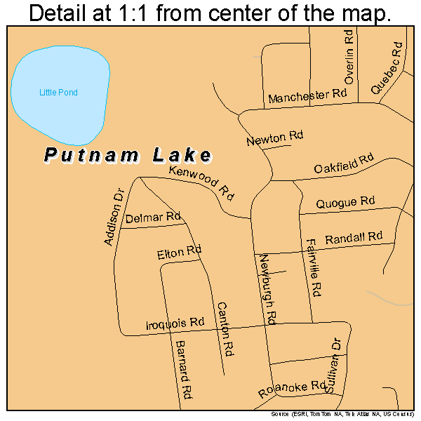 Putnam Lake, New York road map detail
