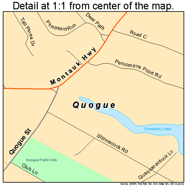 Quogue, New York road map detail