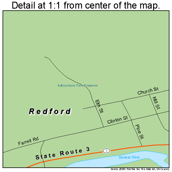 Redford, New York road map detail