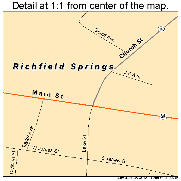 Richfield Springs, New York road map detail