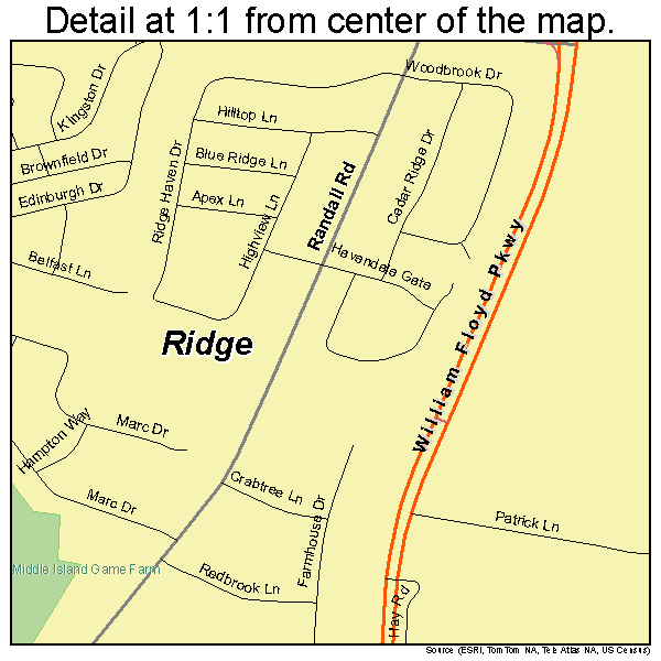 Ridge, New York road map detail