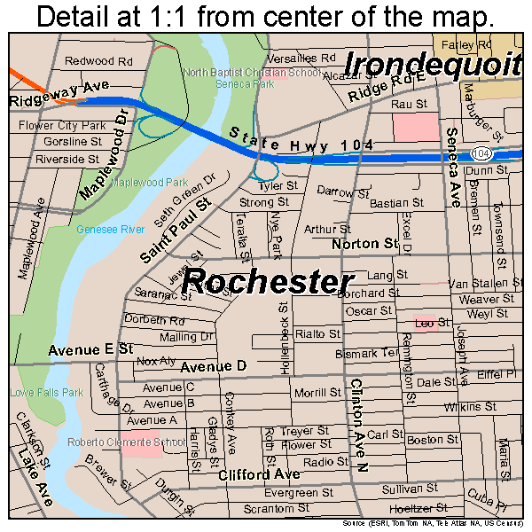 Rochester, New York road map detail