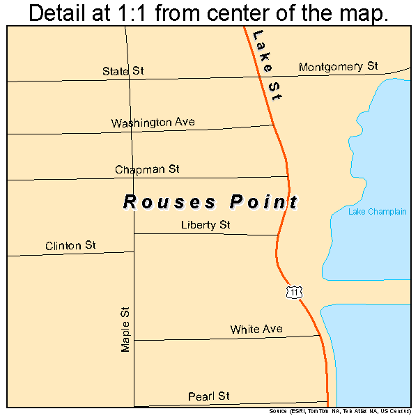 Rouses Point, New York road map detail