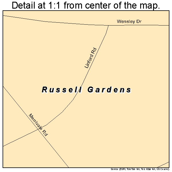 Russell Gardens, New York road map detail