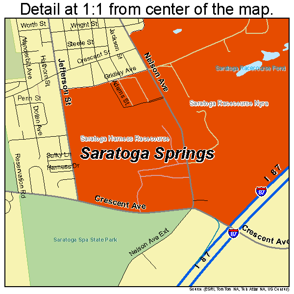 Saratoga Springs, New York road map detail