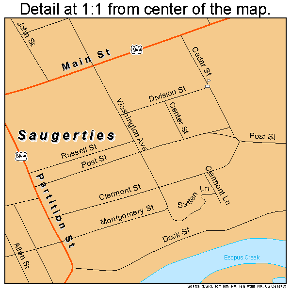 Saugerties, New York road map detail