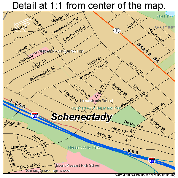 Schenectady, New York road map detail