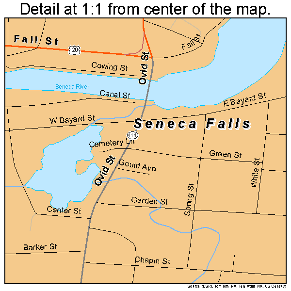 Seneca Falls, New York road map detail