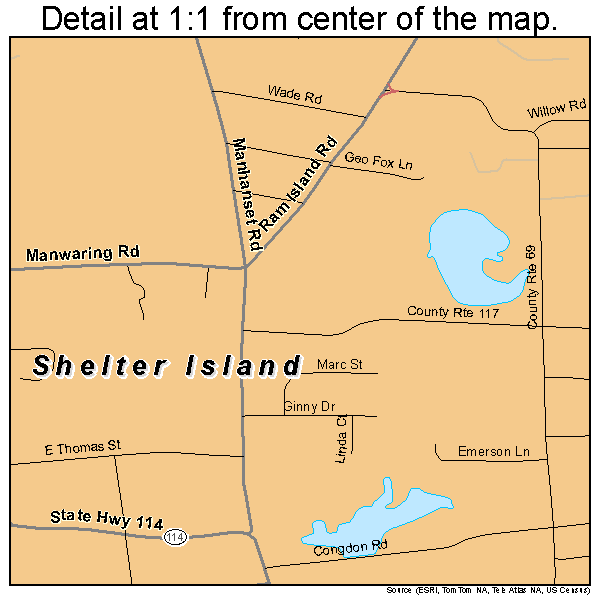 Shelter Island Heights, New York road map detail