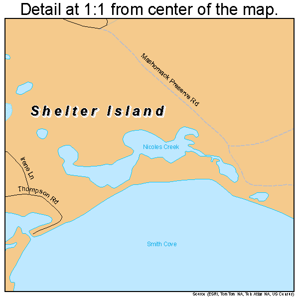 Shelter Island, New York road map detail