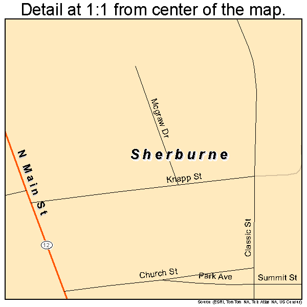 Sherburne, New York road map detail