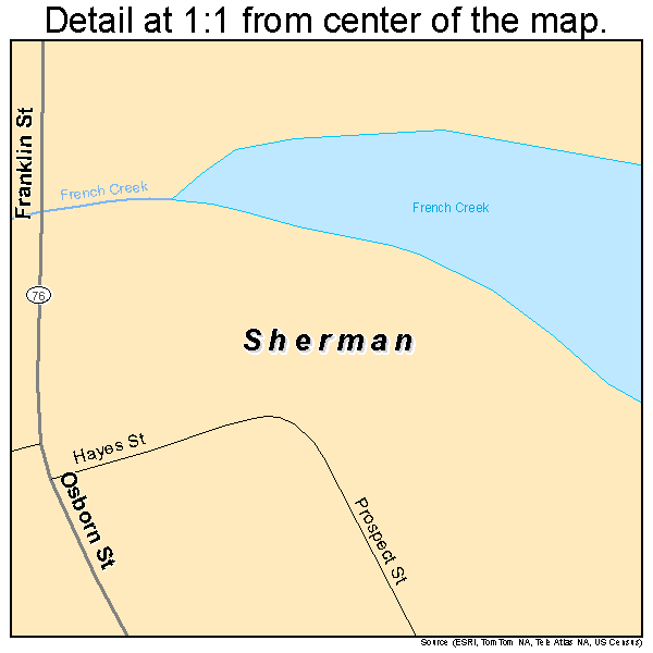 Sherman, New York road map detail