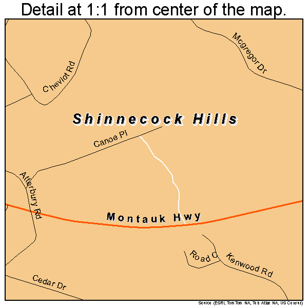 Shinnecock Hills, New York road map detail