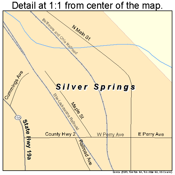 Silver Springs, New York road map detail