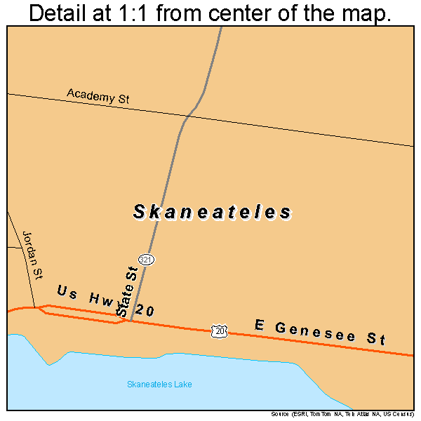 Skaneateles, New York road map detail