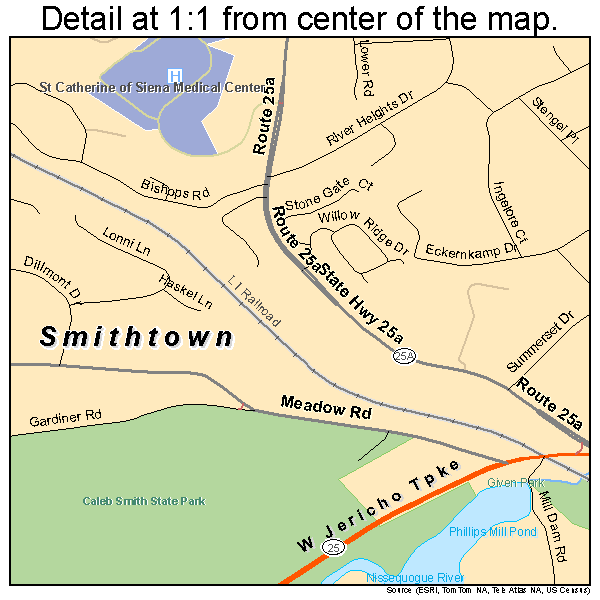 Smithtown, New York road map detail