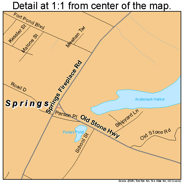 Springs, New York road map detail