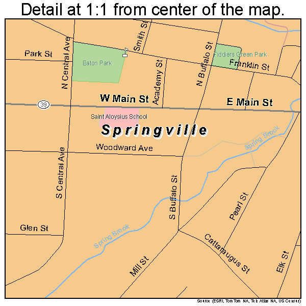 Springville, New York road map detail