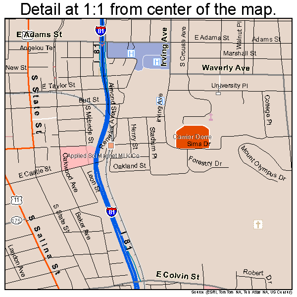 Syracuse, New York road map detail