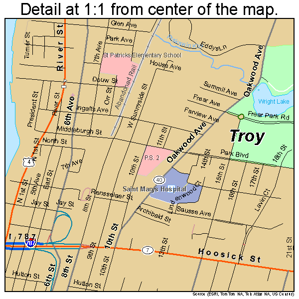 Troy, New York road map detail