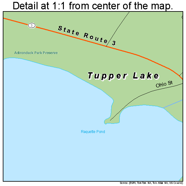 Tupper Lake, New York road map detail