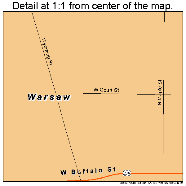 Warsaw, New York road map detail