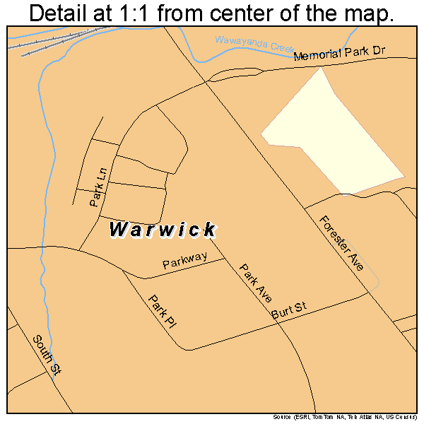 Warwick, New York road map detail