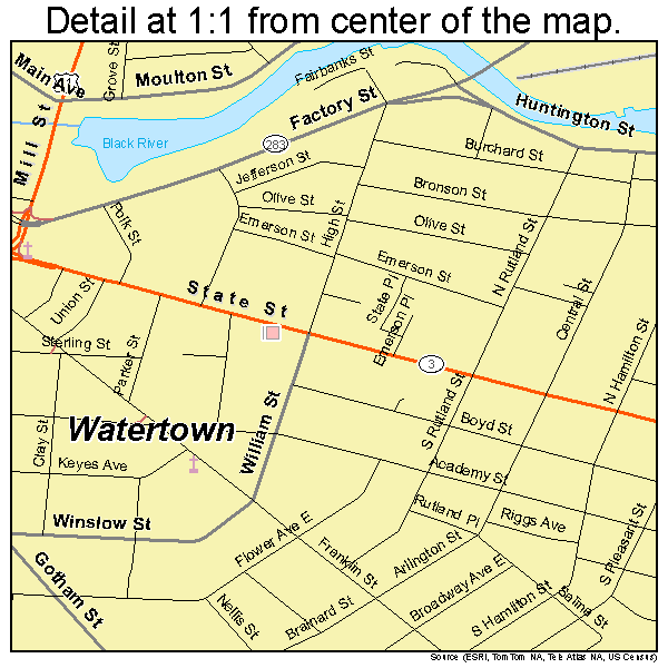 Watertown, New York road map detail