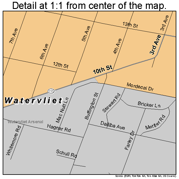 Watervliet, New York road map detail