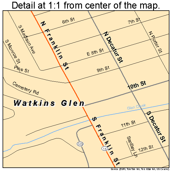 Watkins Glen, New York road map detail